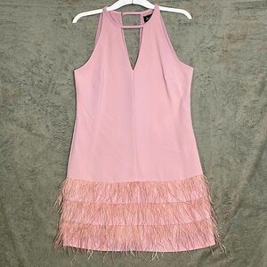 Sam Edelman Ostrich Feather A-Line Shift Dress Blush Pink Sz 2 Feathered Hem